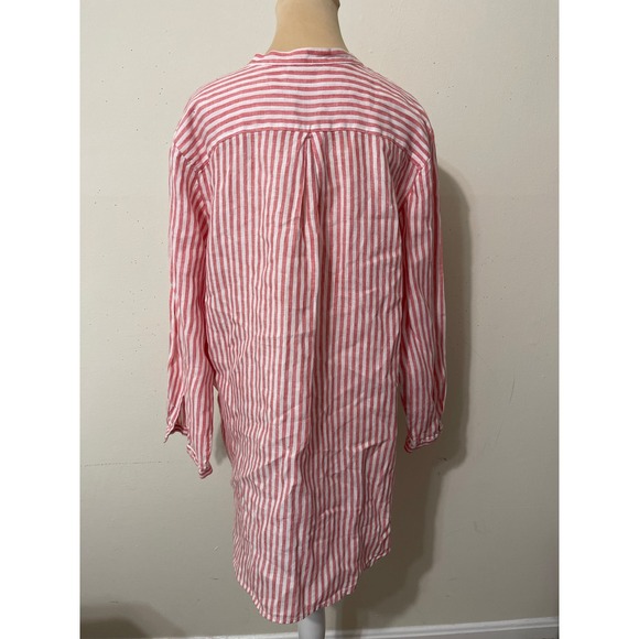 L.L.Bean Striped Linen Tunic Top XL Red White Coastal Beachy - Picture 6 of 9